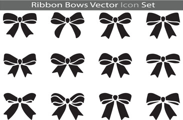 A Set of Ribbon Bow silhouette icon collection vector illustration on a white background