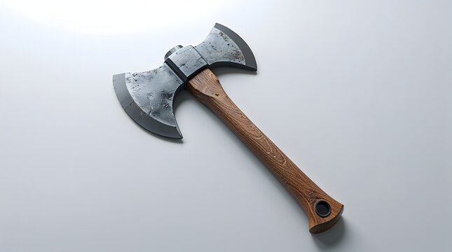Axe with wooden handles, isolated on a white background