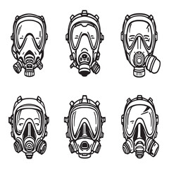 Line art vector showing oxygen mask for breathing aid