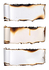 burnt torn white roll paper pieces isolated on white