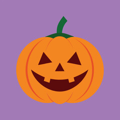 Halloween pumpkin with smiling face and triangular eyes isolated on purple background