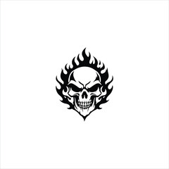 Vector logo skull, flame head icon, horror bone design, Esport vector logo burning skull face, gothic dark theme illustration

