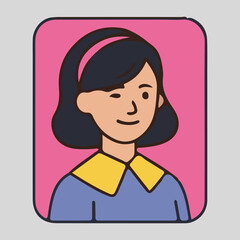 Charming Girl Illustration Winking Portrait with Short Hair and Collar