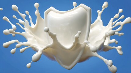 Photorealistic Splash of Milk Forming a Round Shape Against a Vibrant Blue Background