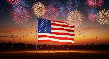 Patriotic American Flag with Fireworks Display Celebrate Independence Day