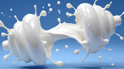 Surreal 3D Splash of Milk Forming Unique Shapes Against a Blue Background