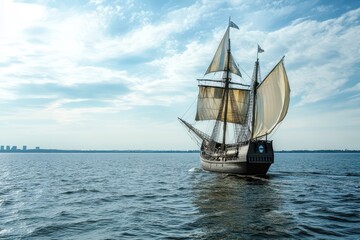 Historic sailing ship navigates calm waters