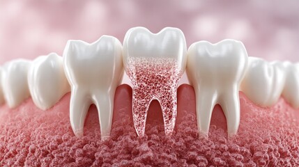 Detailed 3D Illustration of Lower Gum and Dental Structure of Baby Teeth with Visible Tooth Root