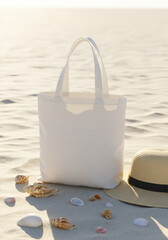White tote bag on beach