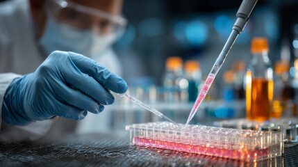 Laboratory Technician Conducting Experiment with Pipette and Test Tubes in Modern Lab Environment