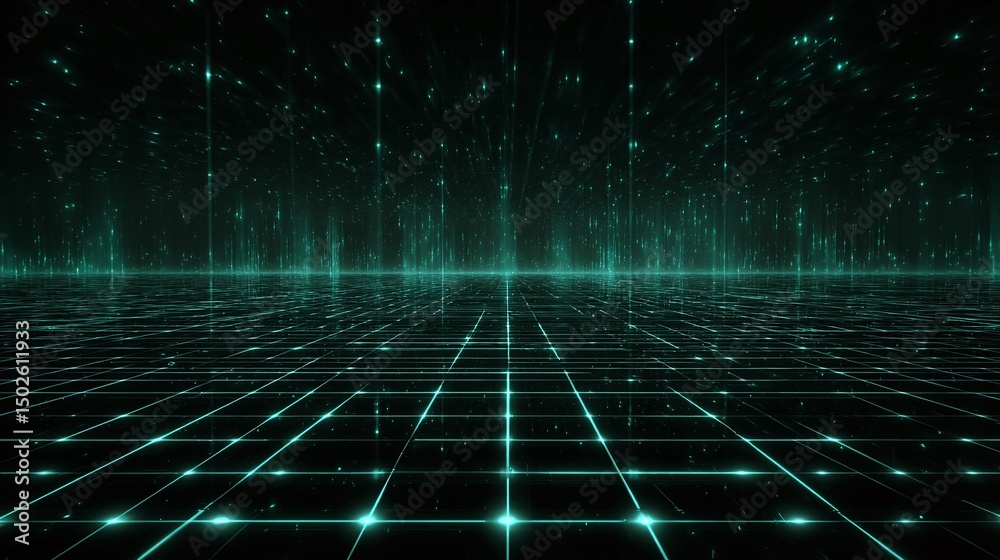 Poster futuristic grid landscape with glowing particles, creating a sense of depth and technology. perfect 
