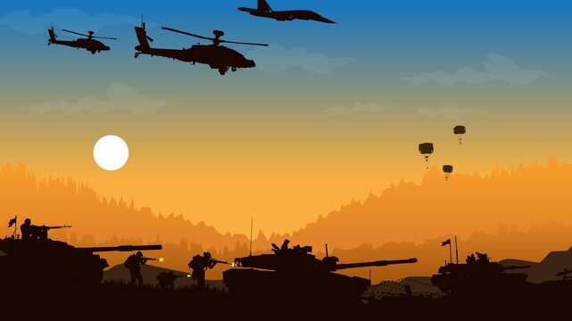 Military Assault Scene Epic Army Battle Animation at Sunset