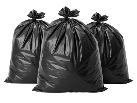 black plastic garbage bags four large bags tied at the top perfect for household waste featuring a strong and durable material isolated on transparent background png 52111830 1