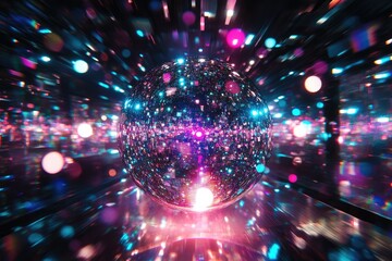 Shiny sphere in vibrant colors,  surrounded by  motion blur