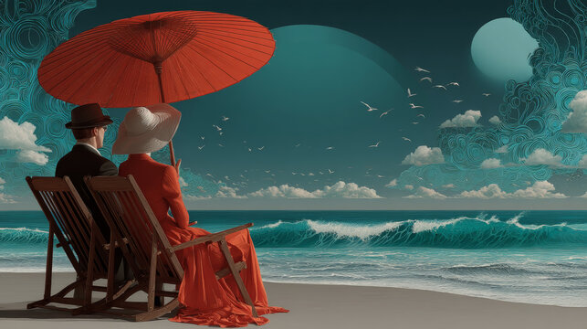 follow me. weekend on the beach concept, couple. Pop art retro vector illustration kitsch vintage