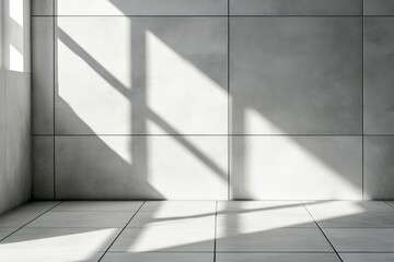 Obraz premium Light gray tiled room with sun shadows