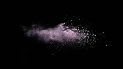 Lavender-hued powder explosion on black
