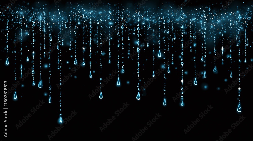 Wall mural elegant water droplets in various sizes and shapes cascading in a beautiful pattern against a dark b