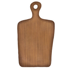 Watercolor cutting board with wooden texture illustration isolated on white background, Hand-drawn wooden rectangular serving board design element, flat rustic dish for cutting food clipart, Wooden