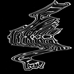 Distorted black and white abstract design with wavy lines and warped text resembling graffiti. Dynamic and bold appearance, ideal for creative projects or backgrounds.