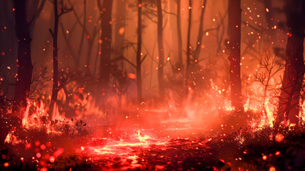 Exploding red and orange flames ignite abstract black nature backgrounds, a fiery danger of burning energy and smoke