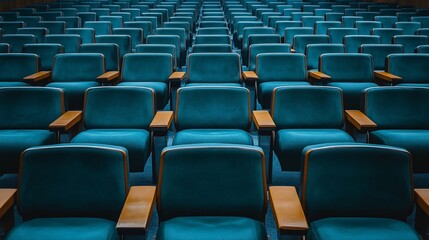 Obraz premium Rows of Teal Auditorium Seats: Awaiting the Performance