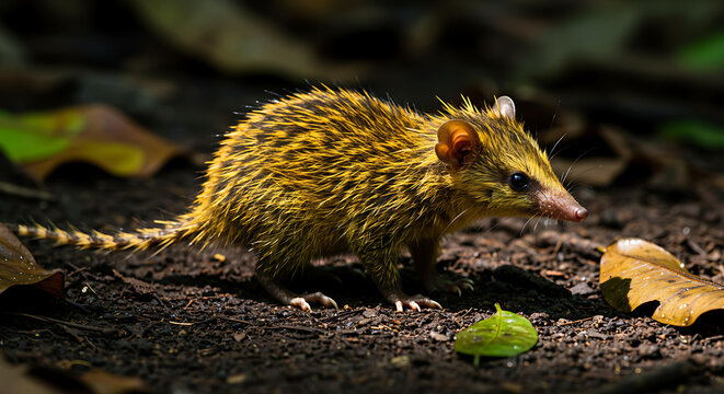 tenrec figure rare animal with beautiful feathers