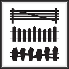 Wooden Fence Silhouette Set – Rustic and Picket Fence Vector Icons for Landscaping, Architecture, and Outdoor Design