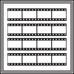 Blank Filmstrip Frame Set – Retro Photo Strip Vector Template, Black Movie Reel Layout for Creative Design