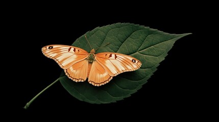 Obraz premium Butterfly resting on green leaf