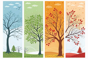 four seasons winter trees, Four Seasons Banners with Abstract Trees - Vector Illustration