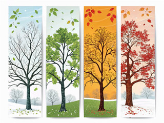 four seasons winter trees, Four Seasons Banners with Abstract Trees - Vector Illustration