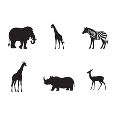 Wildlife Silhouette Icons Black and White Illustrations of Animals for Nature, Conservation, and Education Design