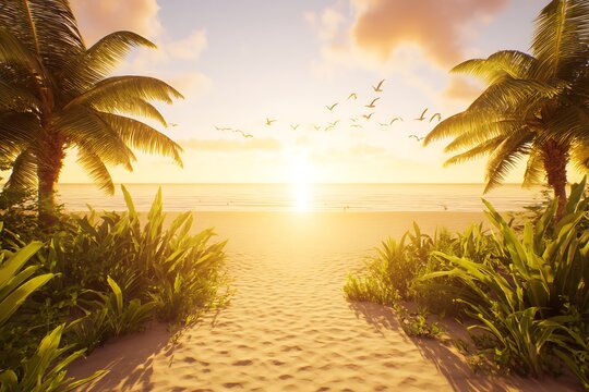 Tropical sunset on a sandy beach