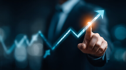 Businessman pointing arrow graph corporate future growth plan