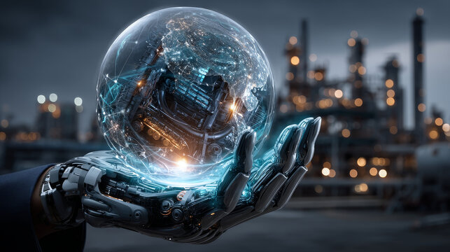 Businessman holds global engineering network connected to innovation and collaboration. Engineering development technology drives progress and sustainability.