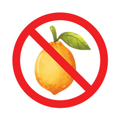 Forbidden sign with lemon fruit icon, no lemon allowed sign, lemon prohibition symbol, do not eat lemon sign
