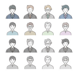 男性アイコンセット_笑顔