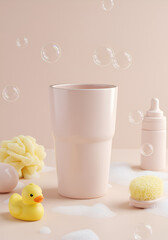 Pastel pink baby bath items