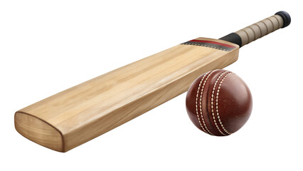 Cricket bat with ball  isolated on transparent background	
