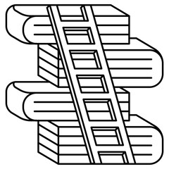 Outline Library Icon, Bookshelf and Knowledge Concept

