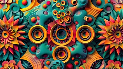 Fototapeta premium Vibrant abstract pattern of layered shapes and colors