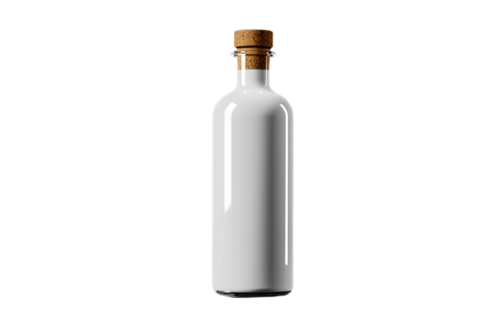 resolution - White bottle with transparent glass and cork, pixel art style, simple design, 32-bit, no background, on a black background,