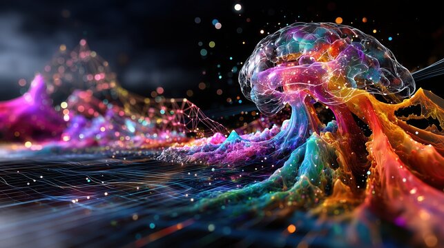 Creative Neural Flow with Digital Brain in Abstract Color Waves