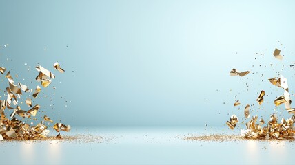 Golden Particles Exploding on Blue Background - Abstract Luxury Backdrop particles abstract luxury