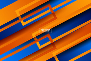 Abstract bright 3D background. Blue and orange overlapping shapes and lines pattern. Trendy concept on background with square lines. Vector Eps10