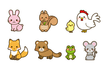 Adorable Multicolor Animal Set: Playful Cartoon Illustrations for Kids’ Decor & Nursery Art