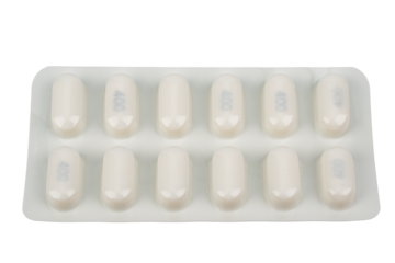 This white blister pack contains twelve capsules labeled 400. The packaging is set against a transparent background and is perfect for medical product presentations.
