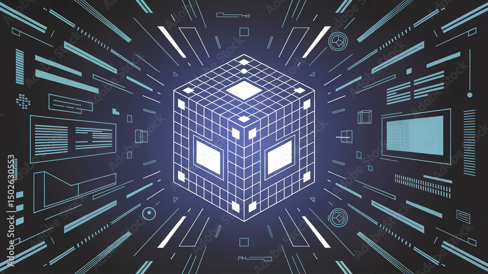 Wall mural futuristic technology cube data network abstract