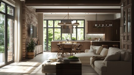 Rustic Chic Living Room Interior Design with Exposed Brick